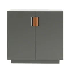Armoire Frame 80 Low, taupe, cuir cognac, 42cm