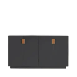 Armoire Frame 160 Medium, char grey, portes pliantes, 42cm, cognac