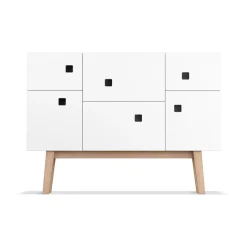 Armoire Peep C2, blanc, retro, pieds en chêne