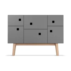 Armoire Peep C2, slate grey, retro, pieds en chêne