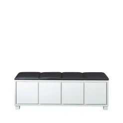 Banc 6, cuir noir, structure blanche