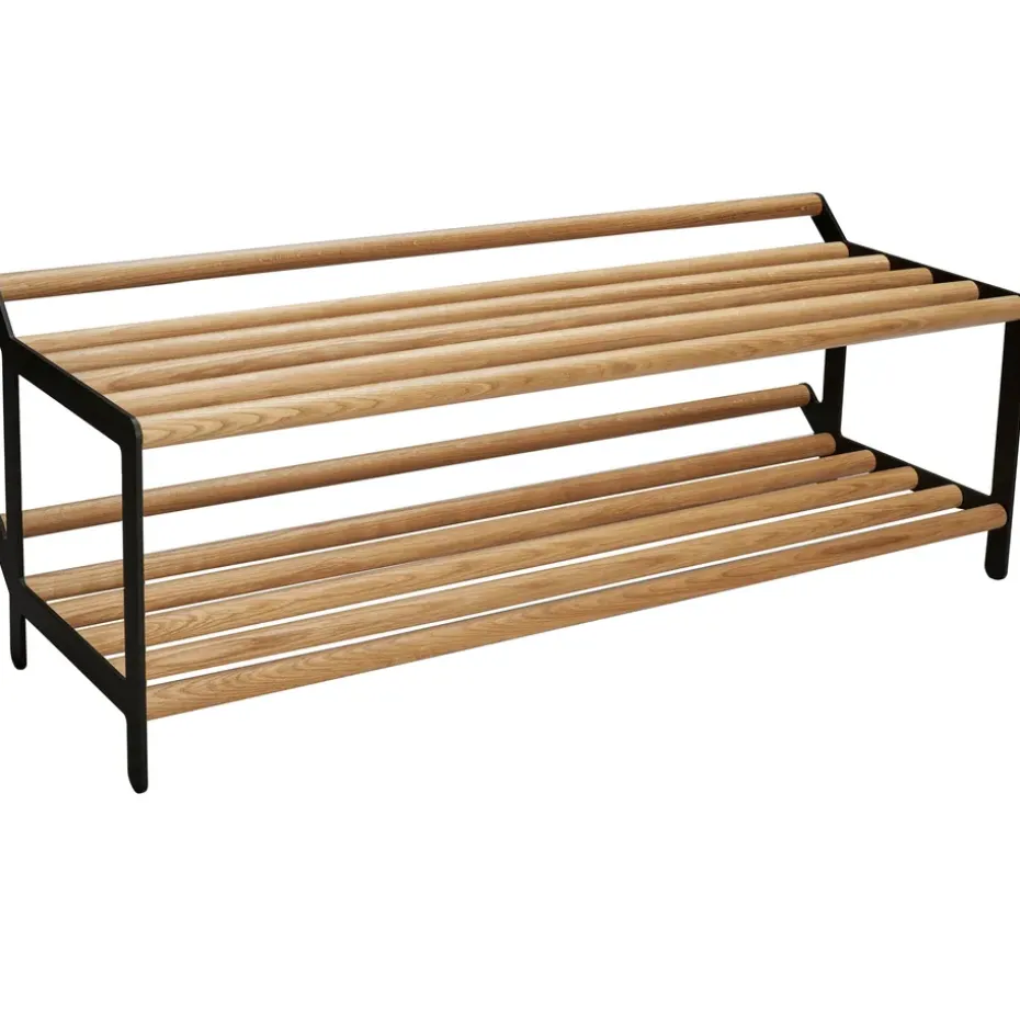 Banc avec rangement chaussures Tamburin 100cm, Bouleau-noir