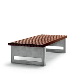 Banc Block, Acajou, large, support en aluminium brut