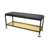 Banc de rangement à chaussures 11, noir/laiton, coussin en cuir noir