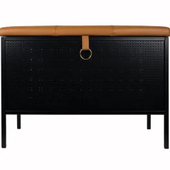 Banc de rangement Frank, Noir-cognac
