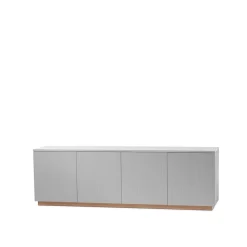 Buffet Beam, gris clair, socle en chêne huilé blanc