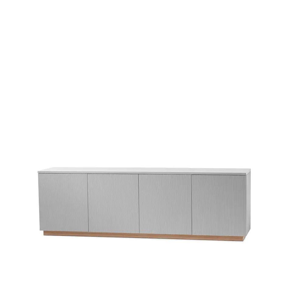 Buffet Beam, gris clair, socle en chêne huilé blanc