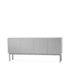 Buffet Beam, gris clair, structure gris clair, plateau en marbre carrara