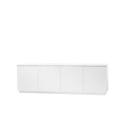 Buffet Beam, laqué blanc, socle blanc, plateau en marbre carrara