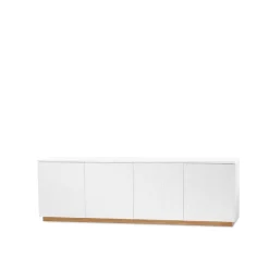 Buffet Beam, laqué blanc, socle en chêne huilé