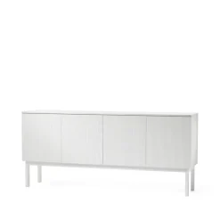 Buffet Beam, laqué blanc, structure blanche, plateau en marbre carrara