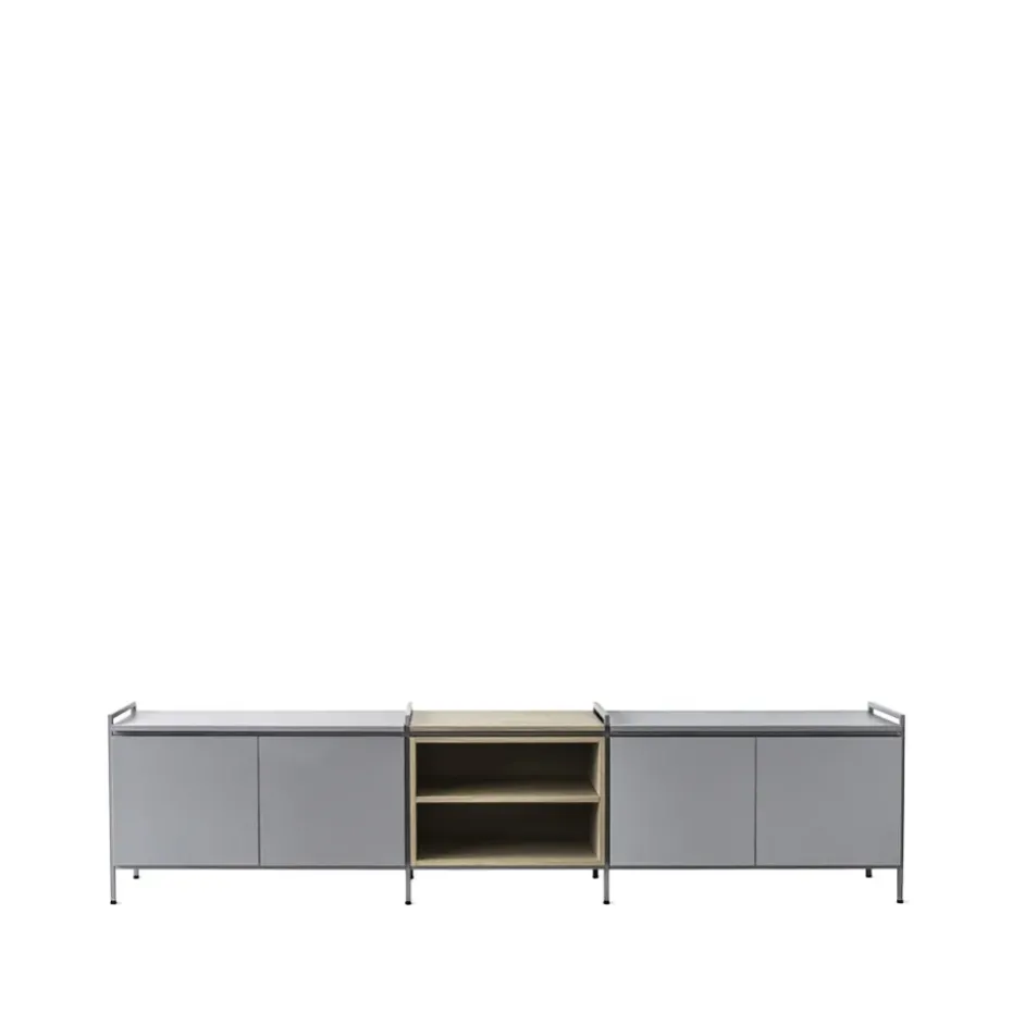 Buffet Molto bas, gris/chêne, 3 sections
