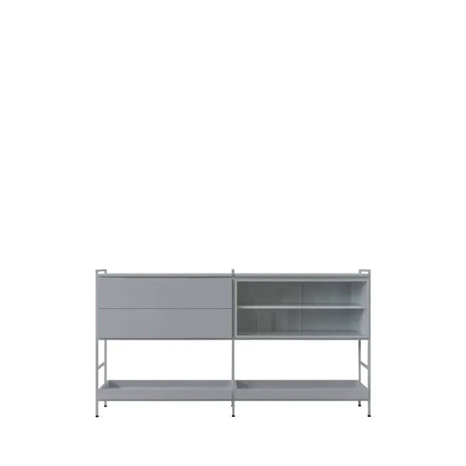 Buffet Molto Medium, gris, 2 sections avec vitrine