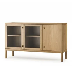 Buffet Prio moyen, chêne huilé naturel, porte en verre