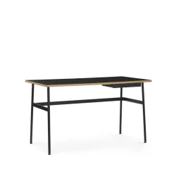 Bureau Journal, stratifié noir, pieds en acier noir et tiroir