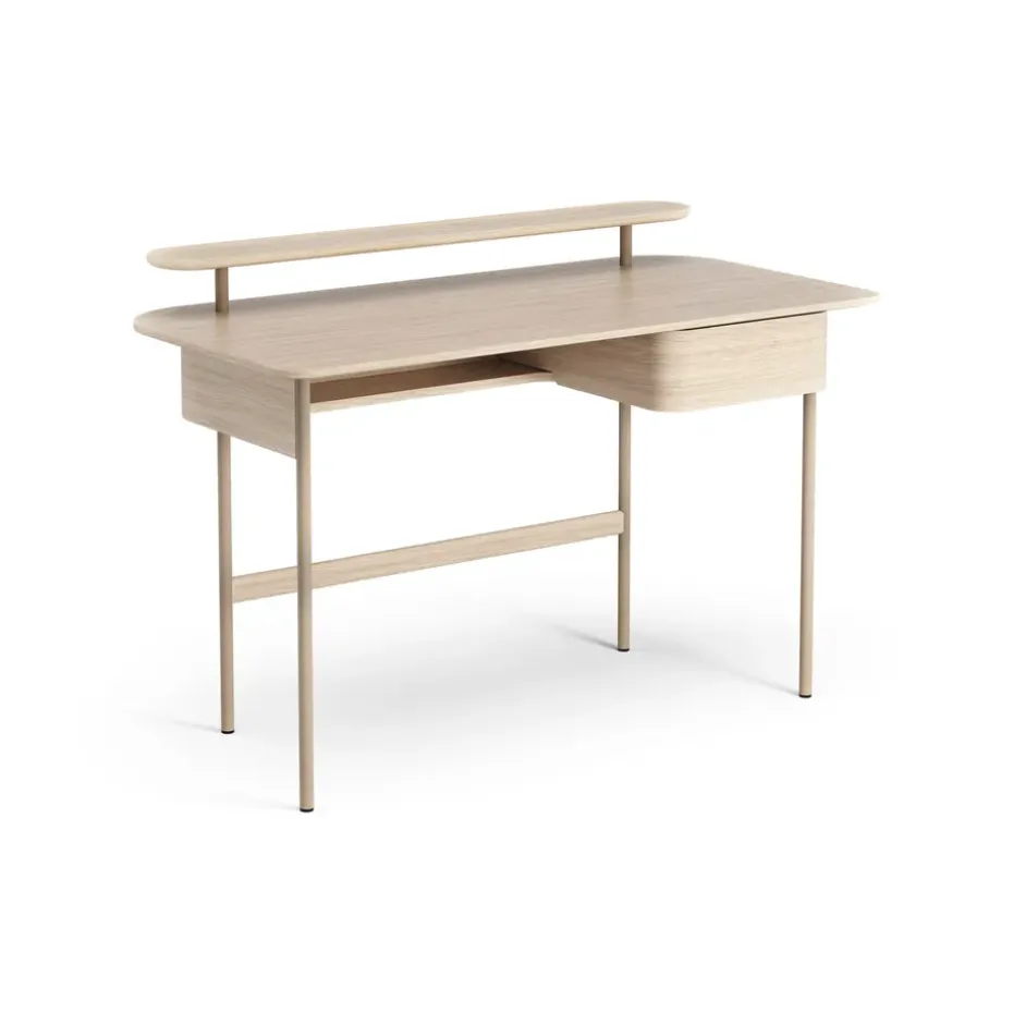 Bureau Luna avec tiroir et étagère, Chêne pigmenté blanc
