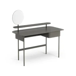 Bureau Luna avec tiroir, étagère et miroir, Chêne gris