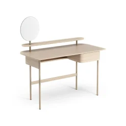 Bureau Luna avec tiroir, étagère et miroir, Chêne pigmenté blanc