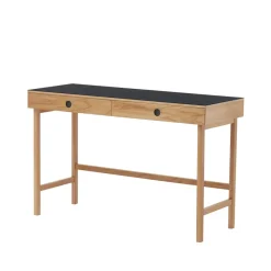 Bureau Mind, linoléum noir, tiroirs et pieds en chêne huilé