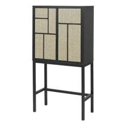 Cabinet vitré Air, noir, rotin