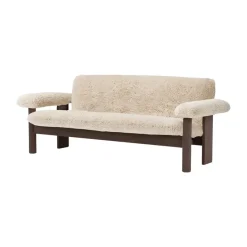 Canapé 2 places Brasilia, Dark oak-Nature sheepskin curly