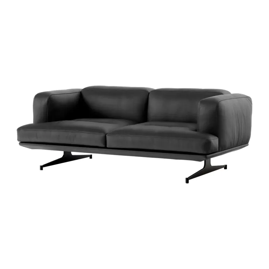 Canapé 2 places Inland AV22, Noble cuir noir - noir chaud