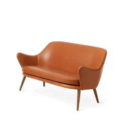 Canapé Dwell, Canapé 2 places cuir silk 250 cognac, pieds en chêne fumé