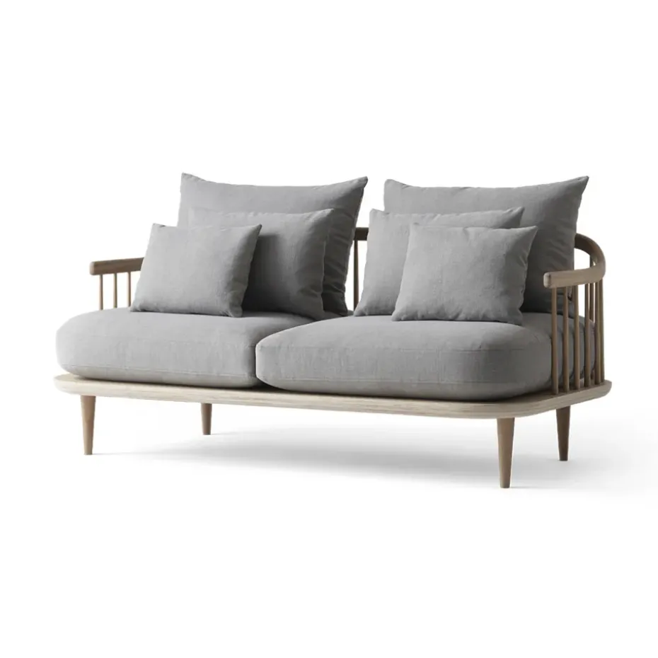 Canapé Fly SC2, tissu hot madison 094 gris clair, chêne huilé blanc