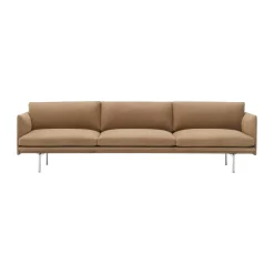 Canapé Outline 3,5 places, aluminium poli, Grace leather Camel
