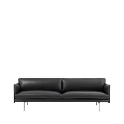 Canapé Outline 3 places cuir, Refine noir- pieds en aluminium