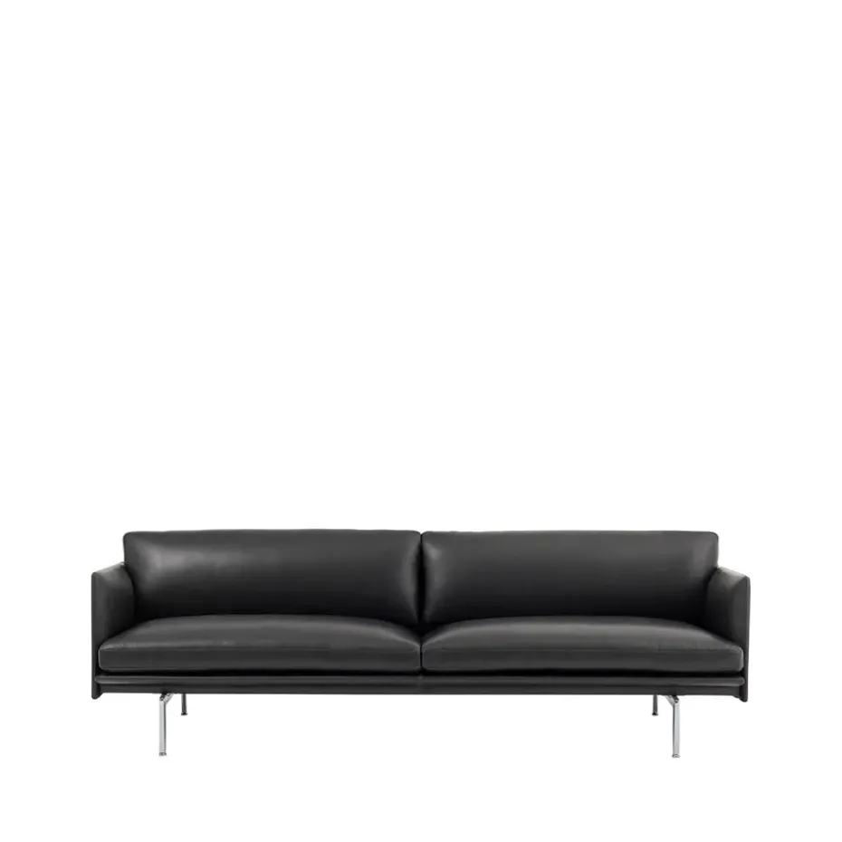 Canapé Outline 3 places cuir, Refine noir- pieds en aluminium