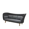 Canapé Peacock Wing 3 places, Cane-Line Natté Dark grey, incl. coussins gris, pieds en teck