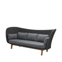 Canapé Peacock Wing 3 places, Cane-Line Natté Dark grey, incl. coussins gris, pieds en teck