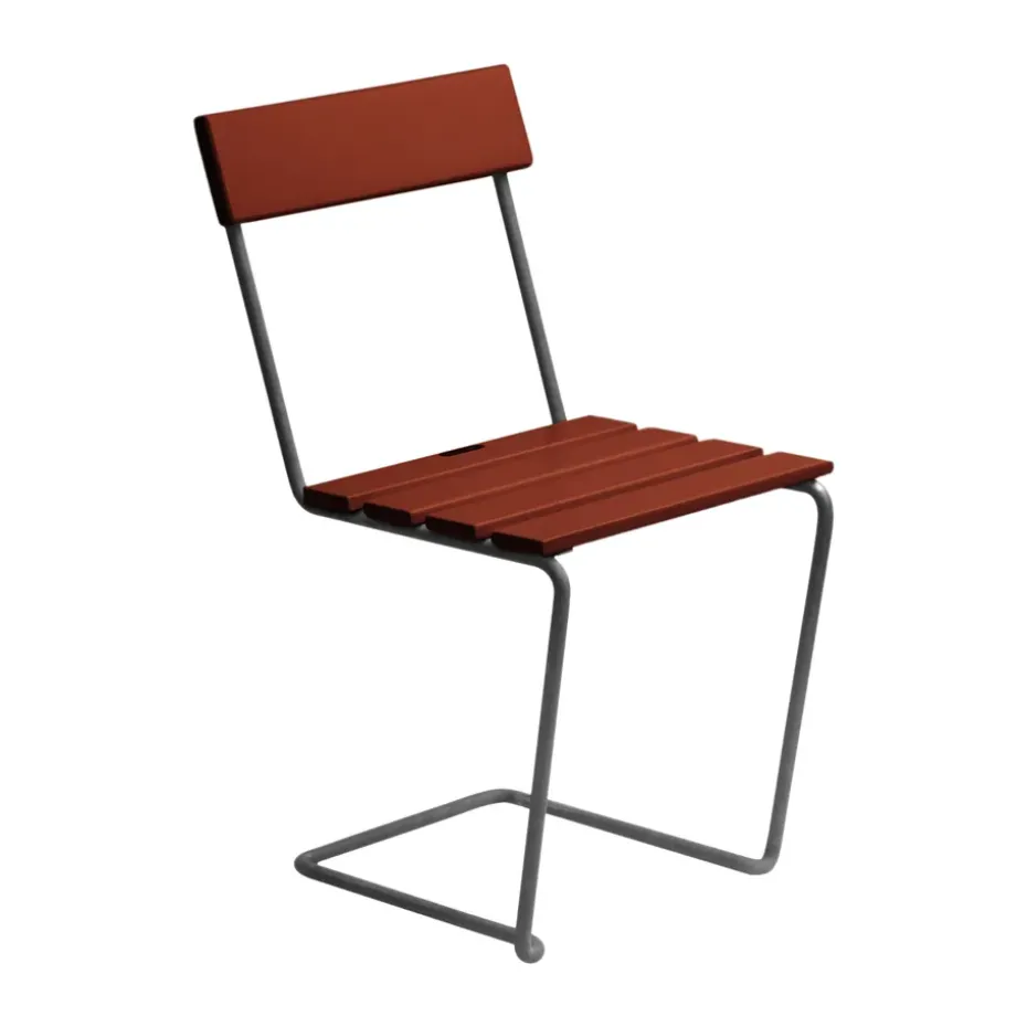 Chaise 1, Chêne laqué rouge foncé-châssis galvanisé à chaud