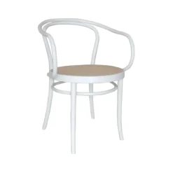 Chaise avec accoudoirs Ton no.30 assise en rotin, Lasuré blanc B20-New Rotin