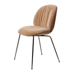 Chaise Beetle Soft, dossier avant recouver, Tabouret Belsuede Dedar 132, noyer mat-dossier noir, chrome