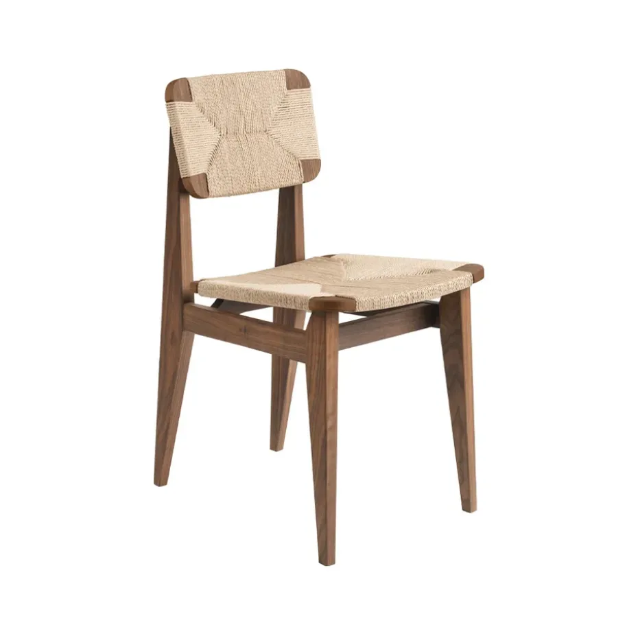 Chaise C-Chair, american walnut, assise et dossier en osier naturel