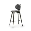 Chaise de bar basse Mater High Stool Backrest, cuir noir, support en chêne gris sirka