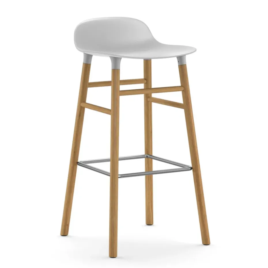 Chaise de bar Form pieds en chêne 75 cm, blanc
