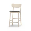 Chaise de bar Prima Vista, cuir elmo noir, structure en bouleau huilé blanc