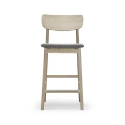 Chaise de bar Prima Vista, tissu blues 9202 marron/beige, structure en chêne huilé blanc