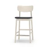 Chaise de bar Prima Vista, tissu blues 9833 noir, structure en bouleau huilé blanc