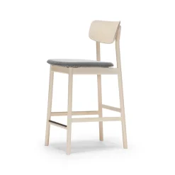 Chaise de bar Prima Vista, tissu blues 9202 marron/beige, structure en bouleau laqué mat clair