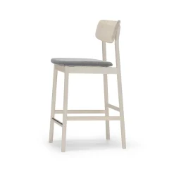 Chaise de bar Prima Vista, Tissu blues 9202 marron/beige-structure en bouleau huilé blanc