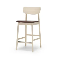 Chaise de bar Prima Vista, cuir elmo marron foncé-structure en bouleau laqué mat clair