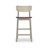 Chaise de bar Prima Vista, cuir elmo marron foncé, structure en chêne huilé blanc
