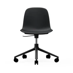 Chaise de bureau Form avec base pivotante, fauteuil de bureau 5W, noir, aluminium noir, roulettes