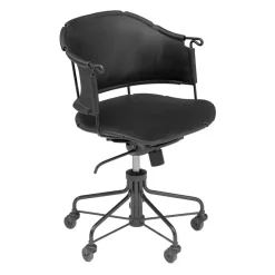Chaise de bureau Sheriff, Cuir Tärnsjö noir-piètement noir laqué