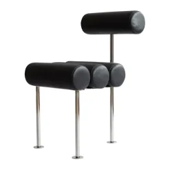 Chaise de salle à manger Hiro, Stainless steel-aniline leather black