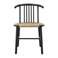 Chaise de salle à manger VIOR avec assise tressée, Chêne laqué noir-nature